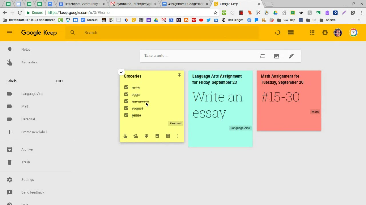screenshot of Google Keep